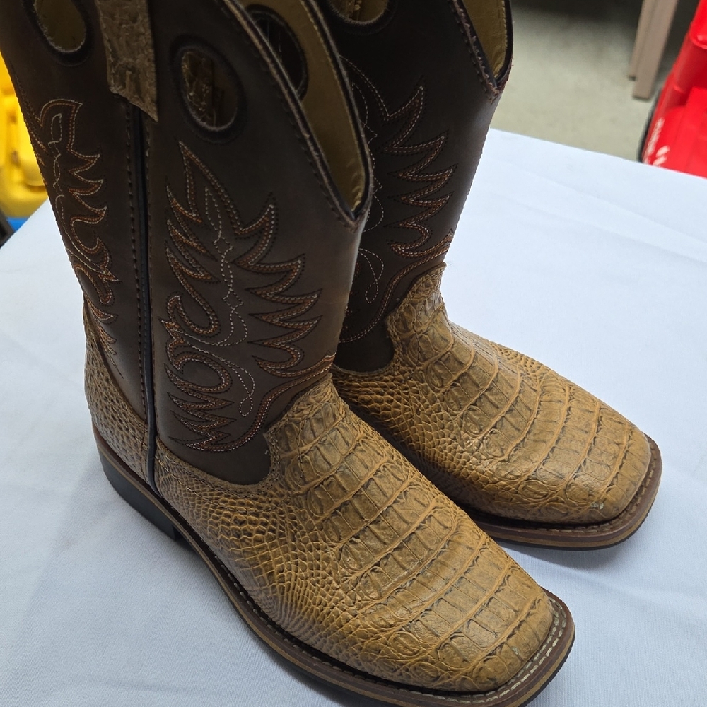 Kids Embossed Leather Cowboy Boots